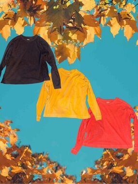 Old Navy Long-Sleeve Crewneck Tees in Black, Yellow, Red